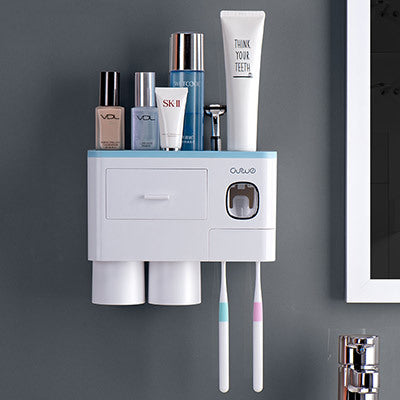 Magnetic Wall-Mounted Toothbrush Holder with Storage Drawer