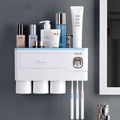 Magnetic Wall-Mounted Toothbrush Holder with Storage Drawer