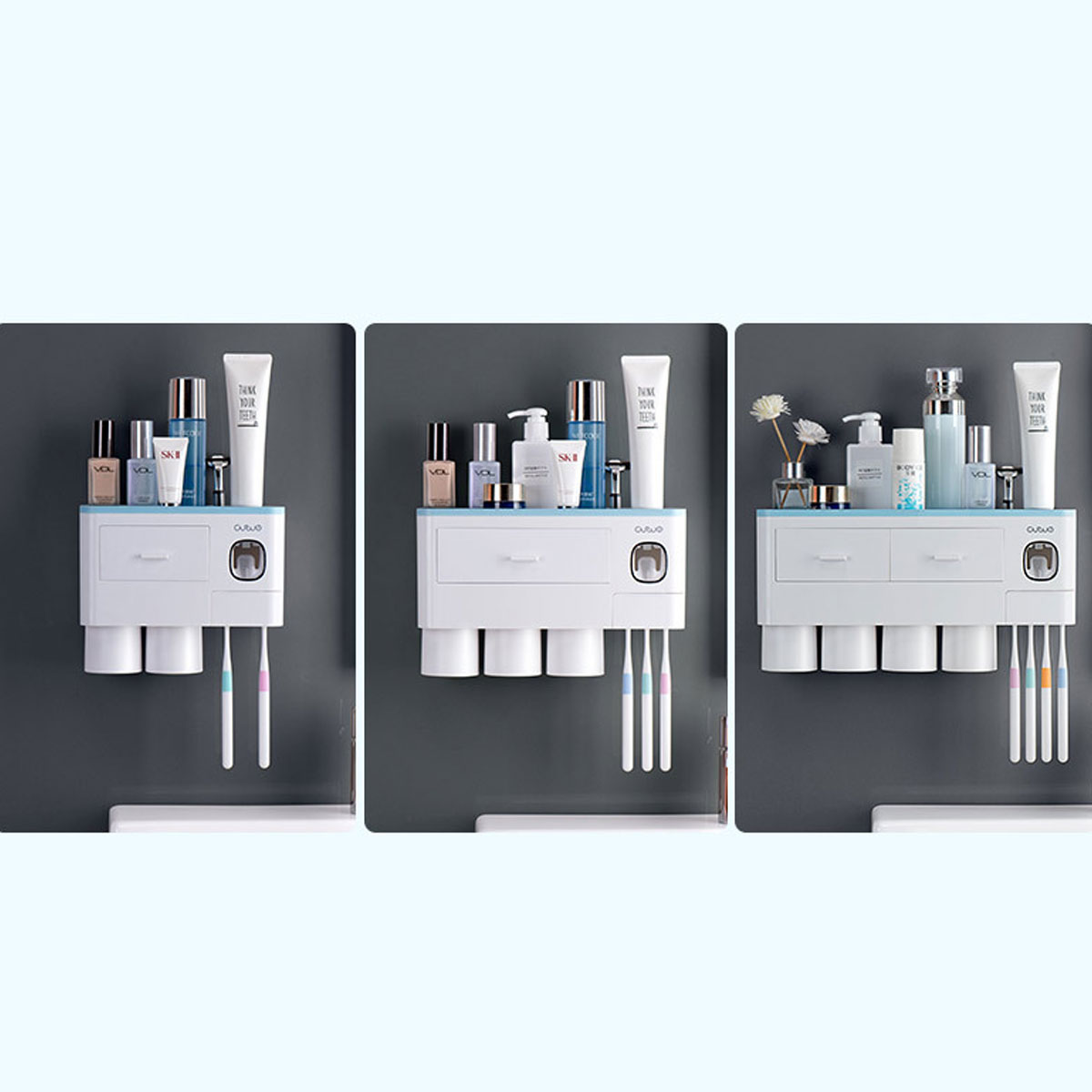 Magnetic Wall-Mounted Toothbrush Holder with Storage Drawer