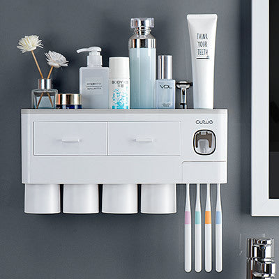 Magnetic Wall-Mounted Toothbrush Holder with Storage Drawer