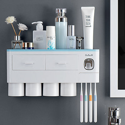 Magnetic Wall-Mounted Toothbrush Holder with Storage Drawer