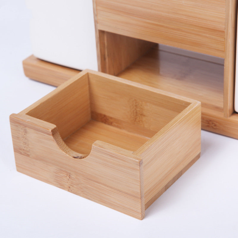 Ceramic & Bamboo Bathroom Organizer set